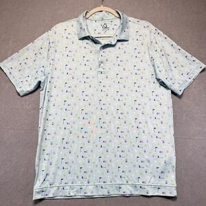 Deolax Mens Golf Polo Shirt‎ Light Blue Novelty Golf Flag Cocktail Print Size M